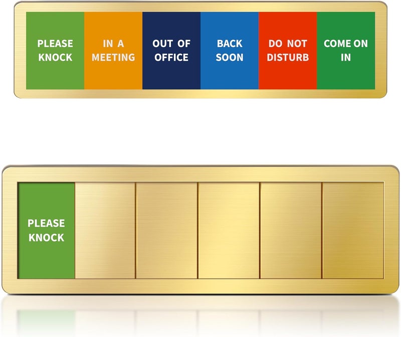 EliteSign Office Door Signs -6 Options Do Not Disturb, In A Meeting, Out Of Office, Come In, Back Soon, Please Knock,Privacy Door Slider Sign for Meeting & Conference Room Brushed Gold - Image 1